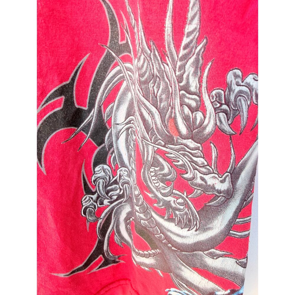 Starter Long Sleeve Shirt Mens Medium Red Graphic Dragon Shirt - Picture 4 of 7